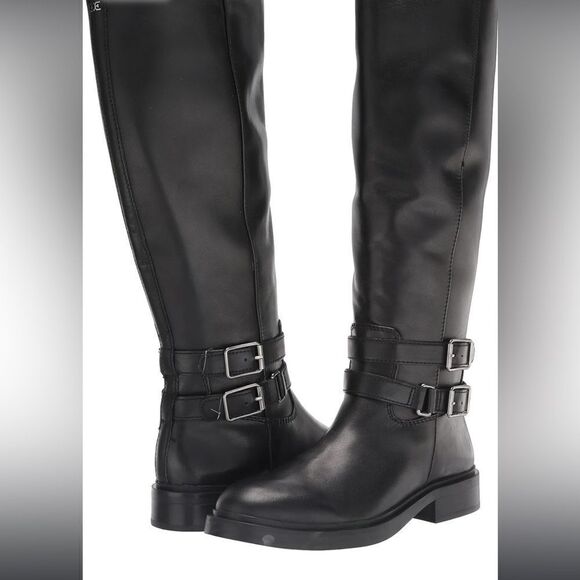 Sam Edelman Freda Knee High Black Leather Books, 6.5, buckles, Side Zipper NWOB - Picture 1 of 13